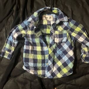 Toddler Plaid Button-Down Shirt in Blue & Lime Green - 2T